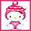 Hello Kitty character in pink striped hat with white dots, seated and standing poses shown across four