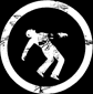 Six circular frames display a white skeletal figure in dynamic poses against black backgrounds, with some frames showing lightning bolts above the head.