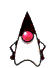 A cartoon character with a black cone-shaped hat, pink circular eye, and white body performs various hand gestures against a gray background.