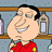 Two side-by-side animated frames of a cartoon character with exaggerated facial features wearing a red shirt, standing in front of shelves with bottles and lamps.