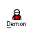 Animated contact sheet of a pixel art demon character with multiple expressions and explosion effects, all labeled "Demon" beneath each frame.