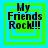 Four identical pixelated squares with green and blue borders display 'My Friends Rock!!!' text in black, arranged in a