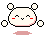 Pixelated cartoon character with rounded white head, black outline, red cheeks, closed eyes, and small mouth; four circular appendages move between positions across frames.