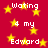 Red background with yellow stars and white text reading 'waiting 4 my Edward Wating' in pixelated font.