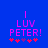 Blue background with pink pixelated text 'I LUV PETER!' and five pink star symbols below, two variations of the star arrangement visible.