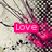 Animated icon with pink text and heart symbols over a blurred background of dark lines and dots.