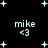 Black background with white plus signs and four identical text blocks reading 'mike <3' in light blue pixelated font.