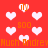Red background with white heart shapes and orange text elements repeating across the image.