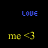 Static image with blue text labels and yellow 'me <3' icons on black background, partially cropped at bottom right.