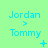 Light green background with cyan text reading "Jordan > Tommy" in three , each containing a distinct small symbol or dot pattern below the name