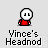 Pixelated character with white head and red torso in multiple poses, labeled 'Vince's Headnod' below each frame.