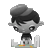 A cartoon character with dark hair and large eyes stands in front of a white fence, showing subtle animation changes in facial expression and small orange elements near its feet.