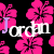 A static image features repeated pink hibiscus flowers on a black background with the name "Jordan" in white text overlaid.