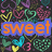 Pixelated icon with colorful heart patterns, displaying 'sweet' in orange on blue and 'sour' in red on teal text boxes.