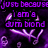Purple and black animated icon with heart-shaped outlines, floating bubbles, and pixelated text reading "just because i am a dumb blond doesn't mean i don't have feelings".
