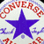 A collage of Converse-themed images including a star logo, sneakers in various arrangements, and text overlays.
