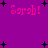 Purple background with four instances of pink text reading 'Sarah!' and scattered black plus signs.