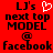 Red background with black text reading "LJ's next top MODEL @ facebook" and a white pixelated heart symbol above the text on the left side.