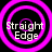 Four identical animated frames of a black background with pink concentric circles and white text reading "Straight Edge" arranged in a 2x2 contact sheet layout.