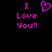 Pixelated pink text and heart symbol on black background, with text reading 'I Love You!!' in two identical vertical arrangements.
