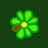 Green four-leaf clover with yellow center and single red pixel on left leaf against dark green background.