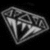 Pixelated grayscale icon of a diamond-shaped object with internal geometric patterns and a central vertical line, set against a black background.