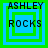 Four identical square display 'ASHLEY ROCKS' text with green and blue layered borders, each showing a different border configuration