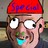 Pixelated face with red headband, wide eyes, green and cyan mouth details on a blurred background.