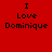Red background with black text reading "I Love Dominique" repeated in a pattern, partially cropped on the right side