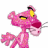 Animated contact sheet of Pink Panther cartoon character in various poses with text labels, displayed as a 5x5 grid on gray transparency background.