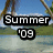 A static image shows a beach scene with palm trees and water, overlaid with 'Summer '09' text on a black background.