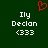 Green background with white text 'Ily Declan <333' repeated twice and a red pixelated heart symbol above the left text block.