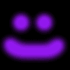 Six purple and pink gradient smiley face icons arranged in two of three on a black background, each with distinct eye and mouth shapes