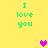 Yellow background with green text "I love you" repeated four times and three pixelated hearts in pink and magenta.