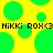 Yellow background with green circles and black text reading 'NIKKI ROK3 NIKKI ROK3' in pixelated font.
