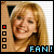 Four pixelated show a smiling person with long blonde hair, each featuring different colored squares and the text 'FAN!' at bottom