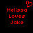 Red pixelated text and heart symbol on black background, with identical left and right sections displaying 'Melissa Loves Jake' beneath a heart.