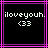 Pixelated text 'iloveyouh.' and '<33' on black background with pink and purple lines, two identical frames side-by-side