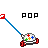 Pixel art animation of a game controller with colored buttons and red feet, connected by a blue cord to a red plug; the word "POP" appears above.