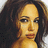 Pixelated close-up of a person with long dark hair, light skin tone, and neutral expression against plain background.