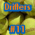 Pixelated image with orange text 'Drifters' on blue background above a character with dark hair and yellow clothing, and '#11' below.