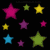 Pixelated stars in pink, yellow, green, purple, and blue on black background; pink peace symbol on dark gray; two penguin figures with heart symbol on white background.