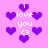 Pixelated purple hearts and white text 'i love you <3' on a light pink background with animated heart pulses.