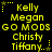 Yellow pixelated text on black background with star and dot decorations, arranged in a of repeated names