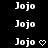 Pixelated white text 'Jojo' on black background with heart symbols appearing in specific positions across observations.