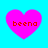 Four pink hearts on cyan background with red text 'beena' inside each heart, arranged in a