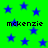 Green background with scattered blue stars and repeated text 'mckenzie' in pixelated font.