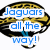 A jaguar head icon with yellow and black spotted fur, blue tongue, white teeth, and a mouth open in a roar; one version includes overlaid text.