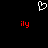 A black background displays a white pixelated heart shape above two red 'ily' text elements in a static layout.