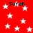 Red background with white stars and repeated black text 'Sarah' in pixelated font.